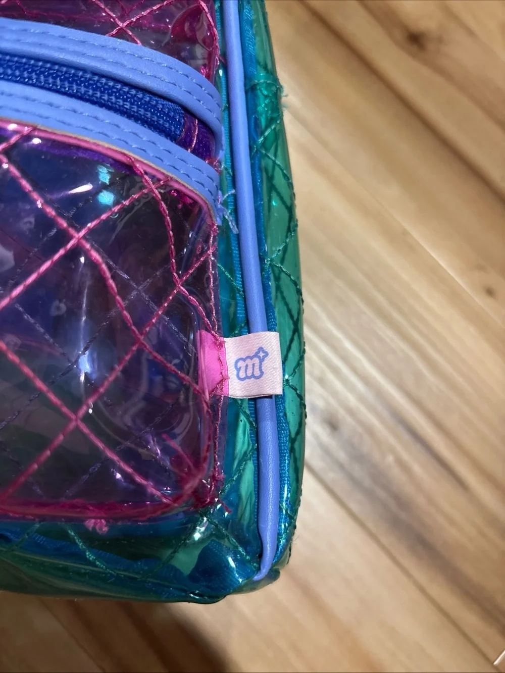 Kids Teal Iridescent Transparent Backpack Carry Loop & Adjustable Straps Retro